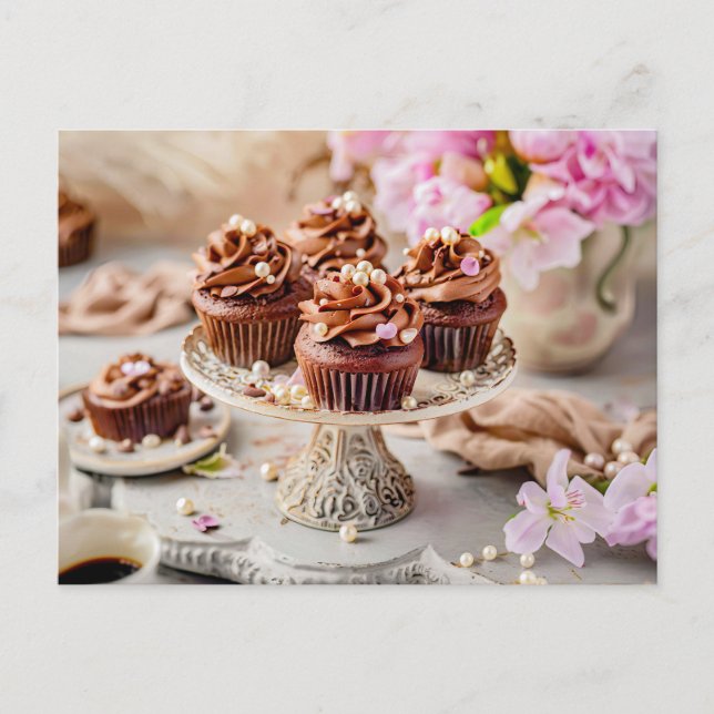 Geschmackvolle Schokolade Cupcakes Birthdaycake Feiertagspostkarte (Vorderseite)