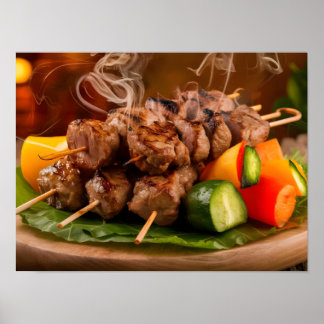 Geschmackvolle Shish Kebab- und Grillteigspieße Poster