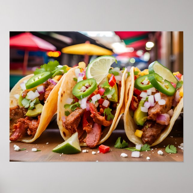 Geschmackvolle Tacos: Iconische mexikanische Fast  Poster (Vorne)