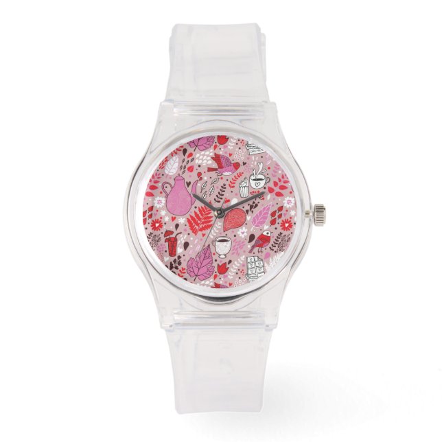 Geschmackvolles Muster mit Vögeln und Blume Armbanduhr (Vorderseite)