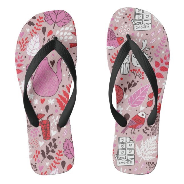 Geschmackvolles Muster mit Vögeln und Blumen Flip Flops (Fußbett)