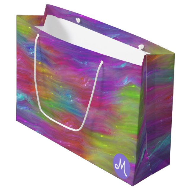Geschmolzene Rainbow-Glass-Monogram-Geschenktasche Große Geschenktüte (Vorderseite Schrägansicht)