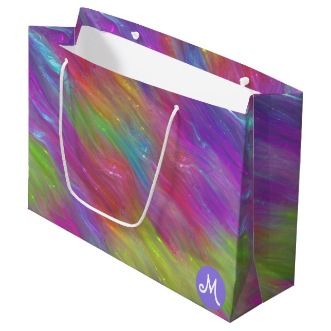 Geschmolzene Rainbow-Glass-Monogram-Geschenktasche Große Geschenktüte (Vorderseite Schrägansicht)