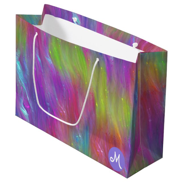 Geschmolzene Rainbow-Glass-Monogram-Geschenktasche Große Geschenktüte (Vorderseite Schrägansicht)
