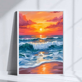Geschmolzener Horizont | Ozeanwellen Sonnenunterga Poster