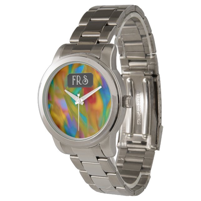 Geschmolzenes Glas - farbenfrohe Abstrakte Flammen Armbanduhr (Schrägansicht)