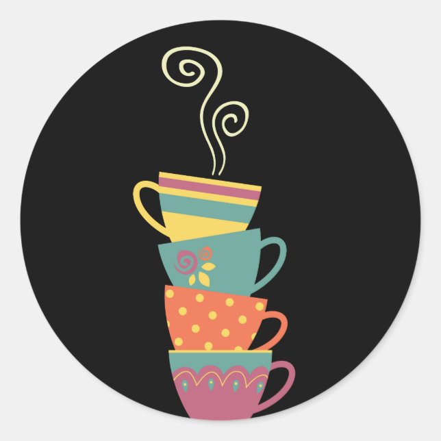 Geschmorte Porzellanpuppen, Tee, Kaffeemaschine Runder Aufkleber (Vorderseite)
