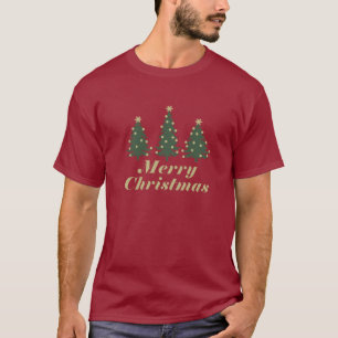 Geschmückte einfache Frohe Weihnachten Tannenbäume T-Shirt