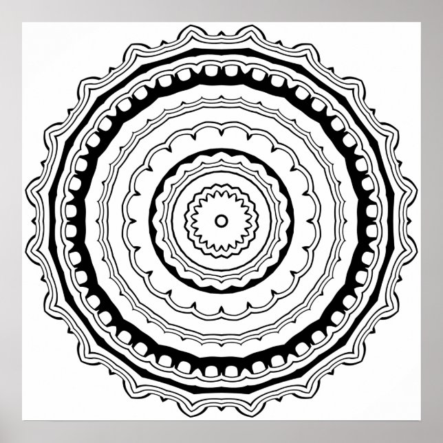 Geschmückte Mandala-Malvorlage mit fetten Ringen Poster (Vorne)