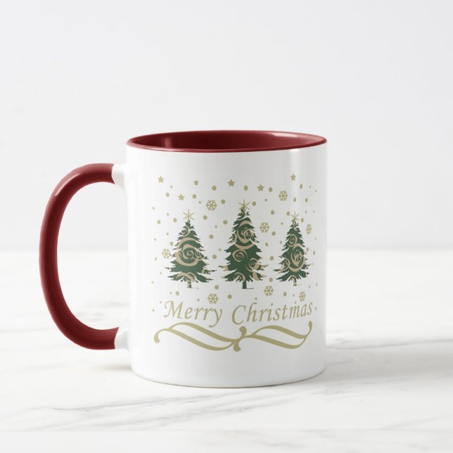 Geschmückte moderne Weihnachtskiefern Tasse (Links)