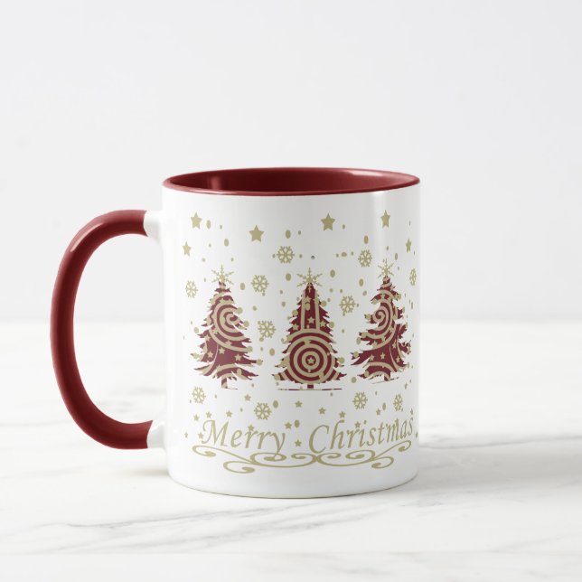 Geschmückte moderne Weihnachtskiefern Tasse (Links)