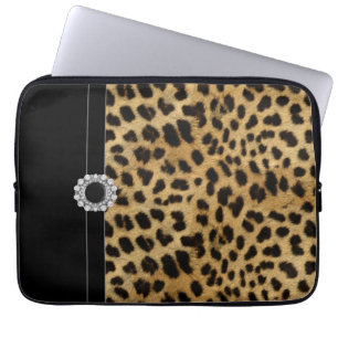 Geschmückte schwarze Leopard-Laptop-Hülle Laptopschutzhülle