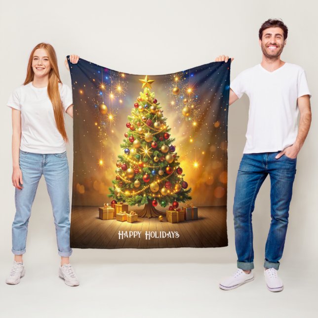 Geschmückte Weihnachtsbaum-Fleece  Fleecedecke (Beispiel)