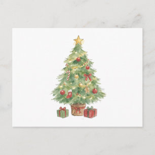 Geschmückter Weihnachtsbaum mit Geschenken für das Postkarte
