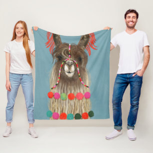 Geschmücktes Lama - Brown Fleecedecke