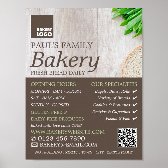 geschnittenes Brot an Bord, Bäckereien, Bäckereila Poster (Vorne)