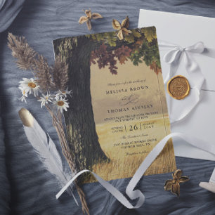 Geschnitzte Eiche Rustikale QR Code Hochzeit Einladung