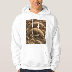 Geschnitzte hölzerne Delfine Ozeanwellen Grafik Hoodie