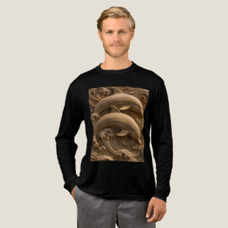 Geschnitzte hölzerne Delfine Ozeanwellen Grafik Tri-Blend Shirt