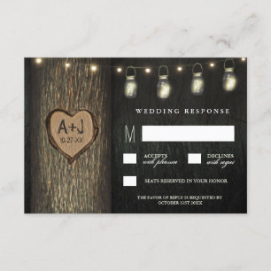 Geschnitzte Initialen-Glas-Eichen-Baum-Hochzeit RSVP Karte