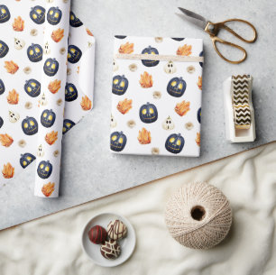 Geschnitzte Kürbis Orange Kristalle Rosen Hallowee Geschenkpapier