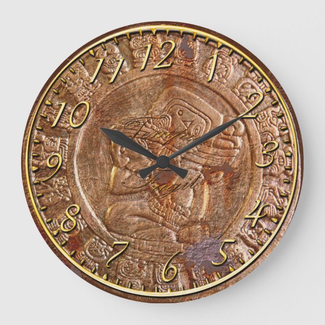 Geschnitzte Metallaztekische mexikanische Große Wanduhr (Vorderseite)