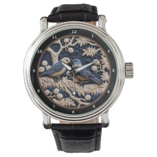 Geschnitzte Vogelskulptur mit natürlicher Schönhei Armbanduhr