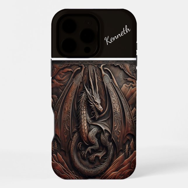 Geschnitzter Bergdrache iPhone 16 Pro Max Hülle (Rückseite)