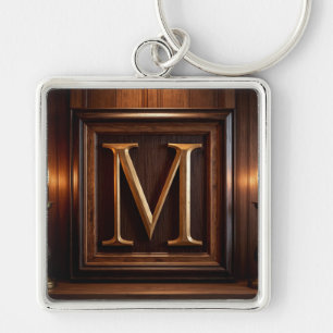 🟡 Geschnitzter Holz Gold M Monogramm Klassischer  Schlüsselanhänger