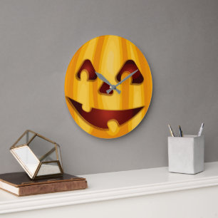 Geschnitzter Kürbis lächelndes Halloween-Design Große Wanduhr