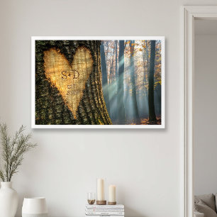 Geschnitztes Herz Herbst Wald Hochzeitsgeschenk Fotodruck
