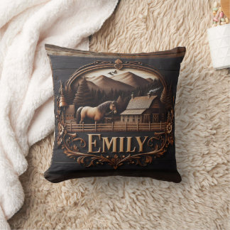 Geschnitztes Holzzeichen von Emily auf dem Landsit Kissen