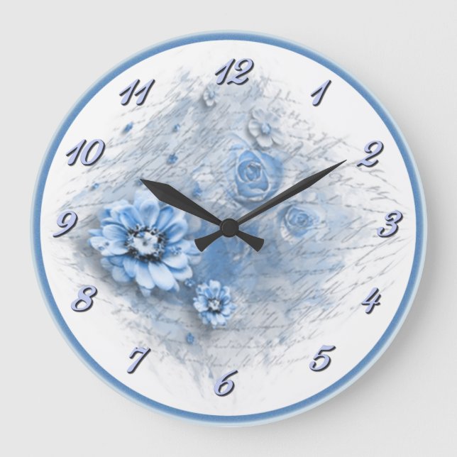 Geschrieben in Blumenblauer Wall Uhr (Vorderseite)