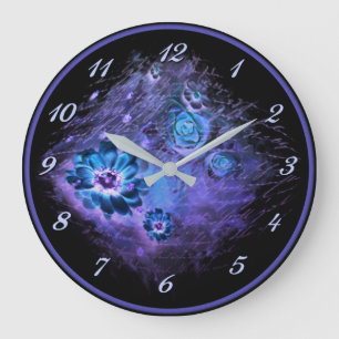 Geschrieben in Blumennachtglühen-Blau-Wanduhr Große Wanduhr