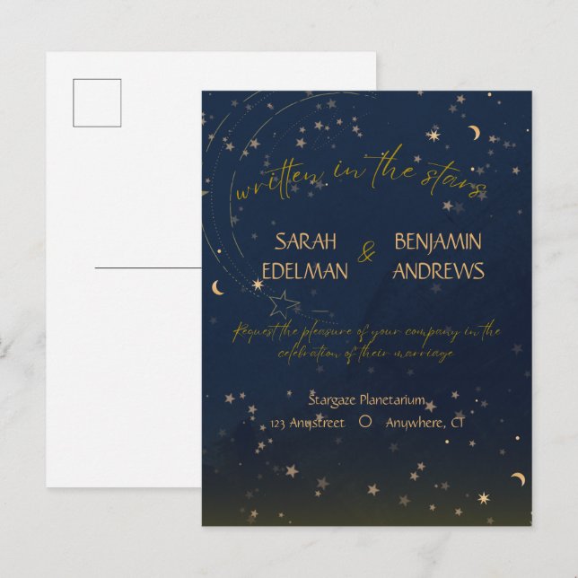 Geschrieben in den Stars Hochzeit Postkarte Einlad (Vorne/Hinten)