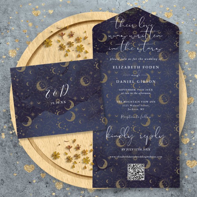 Geschrieben in den Sternen Celestial QR Code Hochz All In One Einladung (Written In The Stars Celestial QR Code Wedding All In One Invitation)