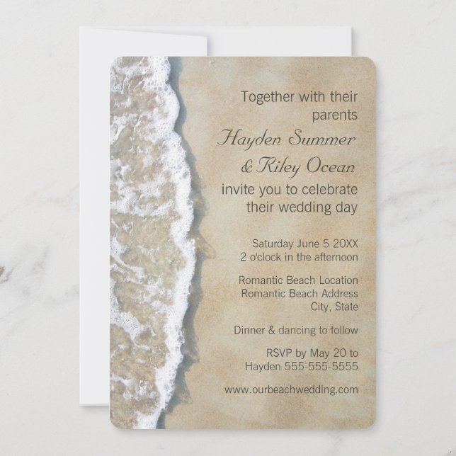 Geschrieben in der Sand Beach Hochzeit Einladung (Rückseite)