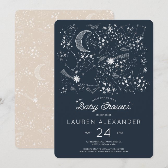 Geschrieben in der Stars Baby Shower Navy Einladung (Vorne/Hinten)