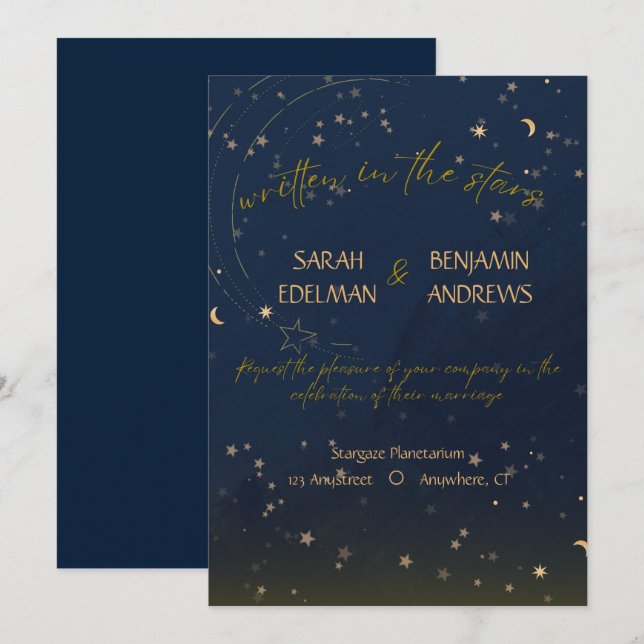 Geschrieben in der Stars Hochzeitseinladung Einladung (Vorne/Hinten)