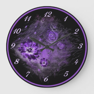 Geschrieben in floraler Nachtglühen Lila Wall-Uhr Große Wanduhr