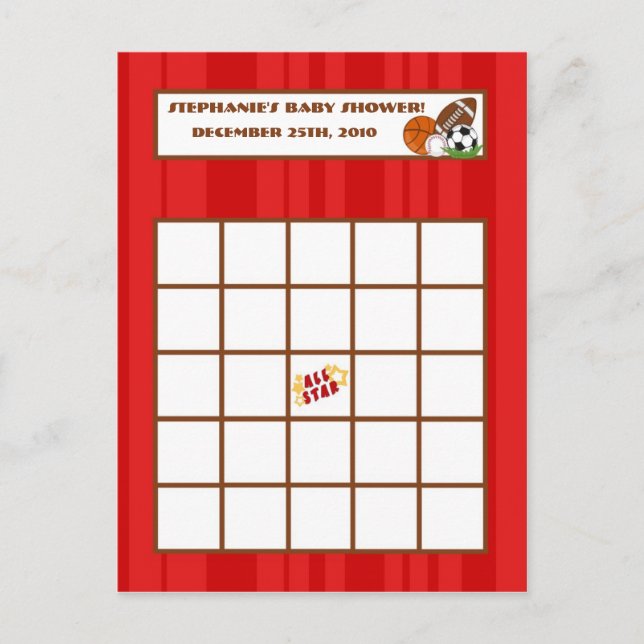 Geschriebene Bingo Card All-Star Red Einladungspostkarte (Vorderseite)