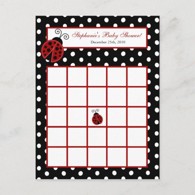 Geschriebene Bingo Card Red Ladybug Einladungspostkarte (Vorderseite)