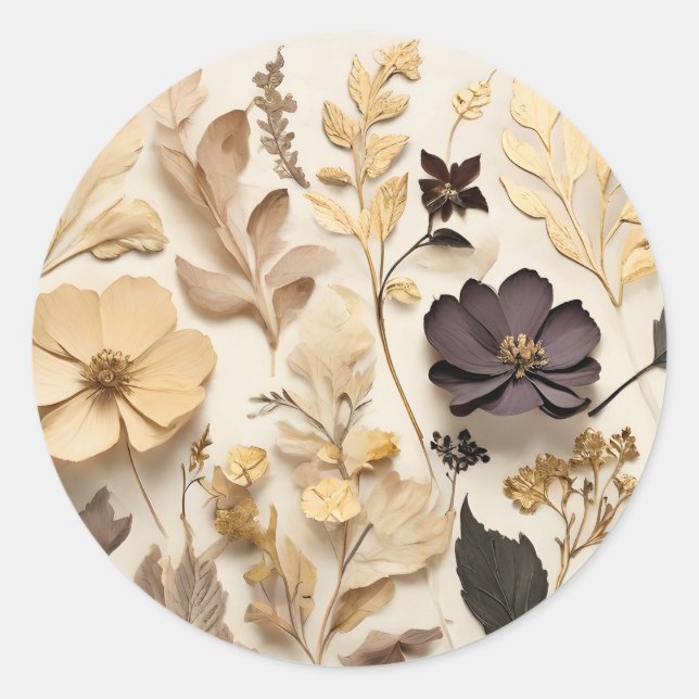 Geschriebene Blume und Blätter Runder Aufkleber (Vorderseite)