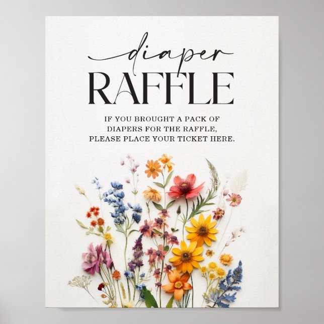 Geschriebene Wildblumen Babydusche Windeln Raffle- Poster (Vorne)