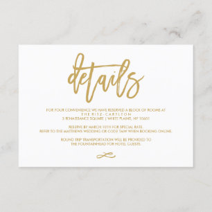 Geschriebenes Gold Hochzeitsdetails für Chic Hand Begleitkarte