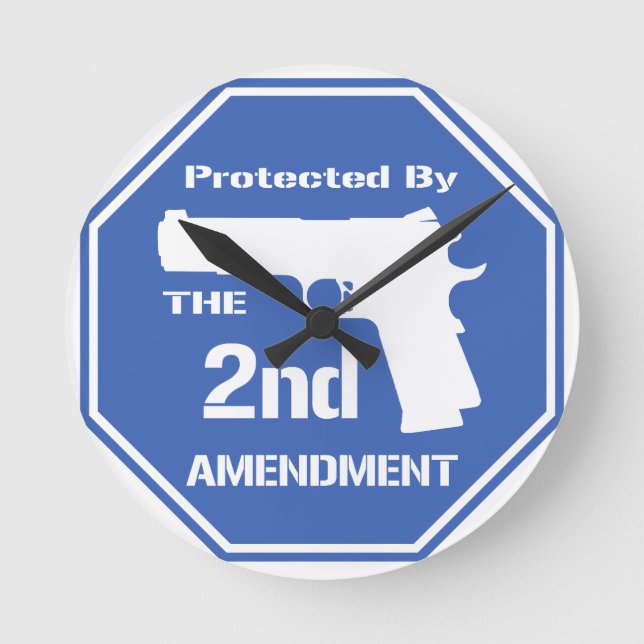 Geschützt durch die zweite Änderung (blau).png Runde Wanduhr (Vorderseite)
