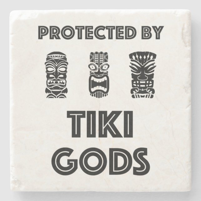 Geschützt durch Tiki Gott-lustiges tropisches Steinuntersetzer (Vorderseite)