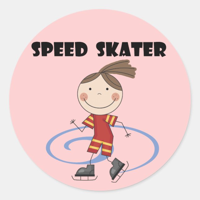 Geschwindigkeits-Skater-weibliche T-Shirts und Runder Aufkleber (Vorderseite)