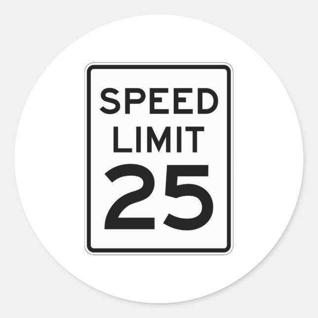 Geschwindigkeitsbegrenzung 25 MPH-Zeichen Runder Aufkleber (Vorderseite)