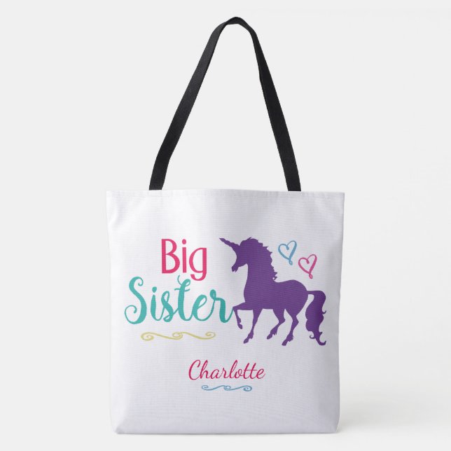 Geschwister-große Schwester-buntes Einhorn Tasche (Vorderseite)